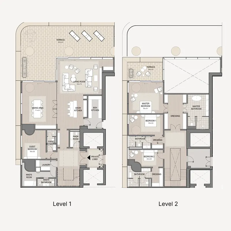 4.5 bedroom Duplex floor plan at Vela Viento