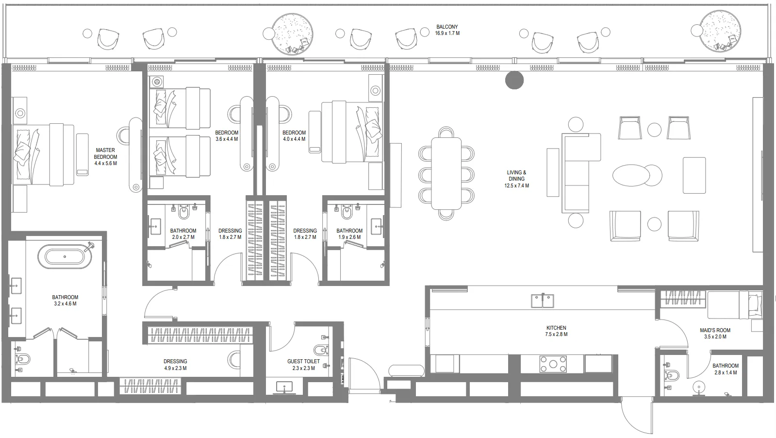 3 bedroom Penthouse floor plan at Anantara Sharjah Resort