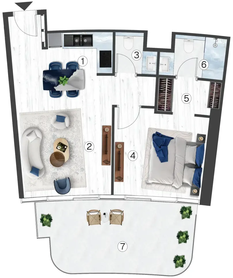1 bedroom Apartments floor plan at Radisson Blu Hotel & Residences