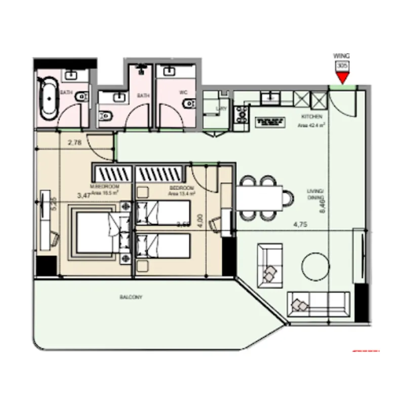 2 bedroom Apartments floor plan at Edgewater Residences 1, 2 and 3