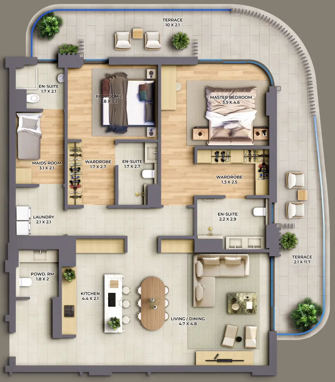 2 bedroom Apartments floor plan at The Cape