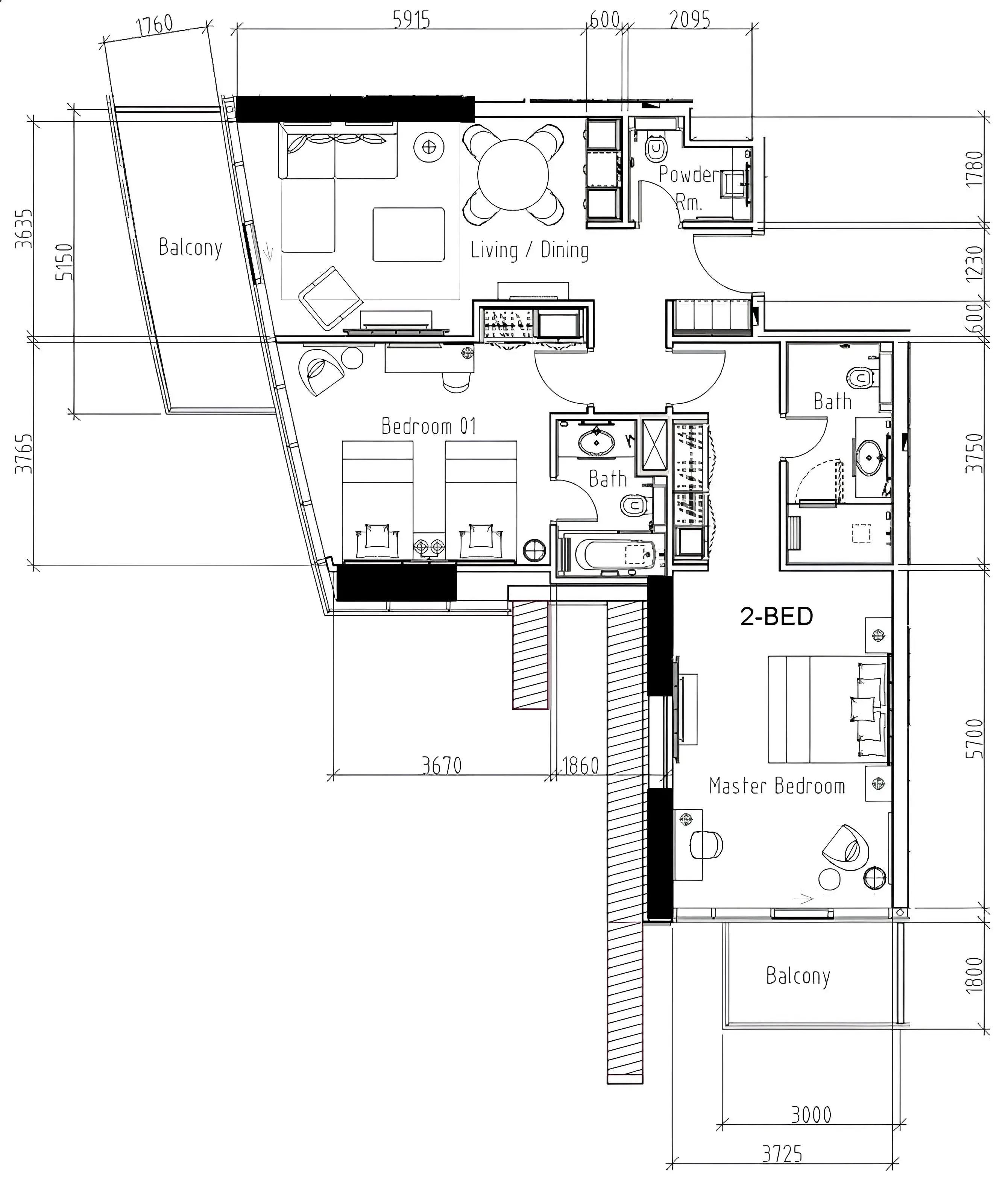 2 bedroom Apartments floor plan at Damac Hills - Artesia