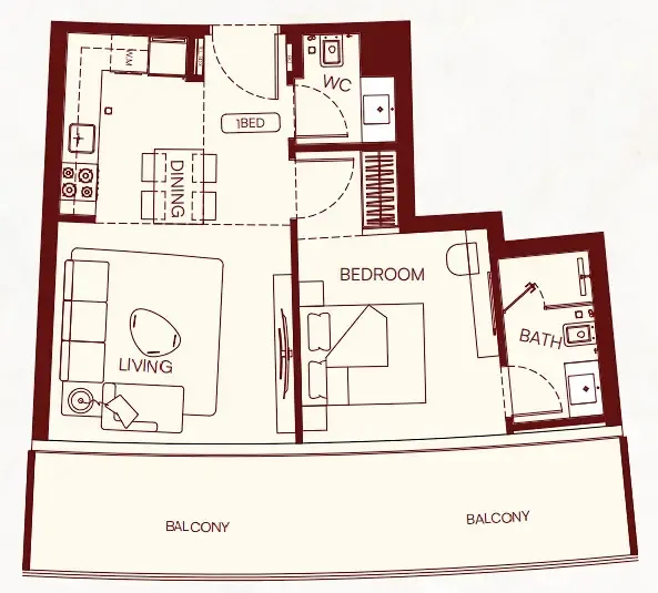 1 bedroom Apartments floor plan at Binghatti Skyflame