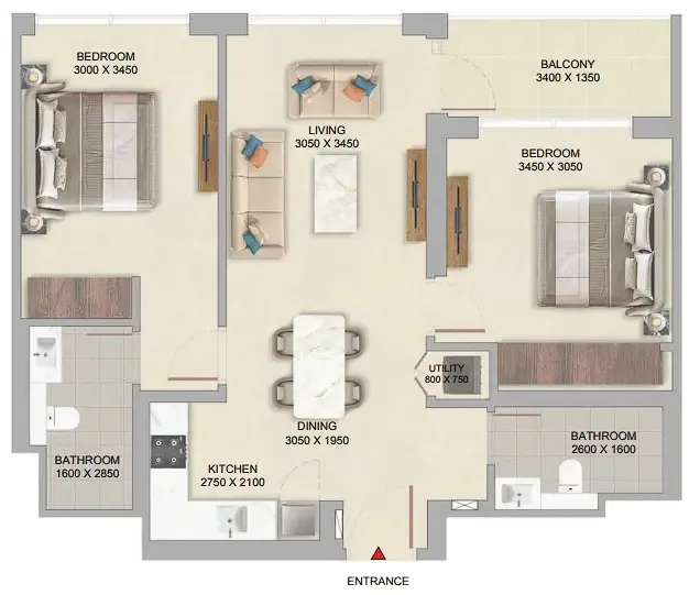 2 bedroom Apartments floor plan at The Woods at Sobha Sanctuary