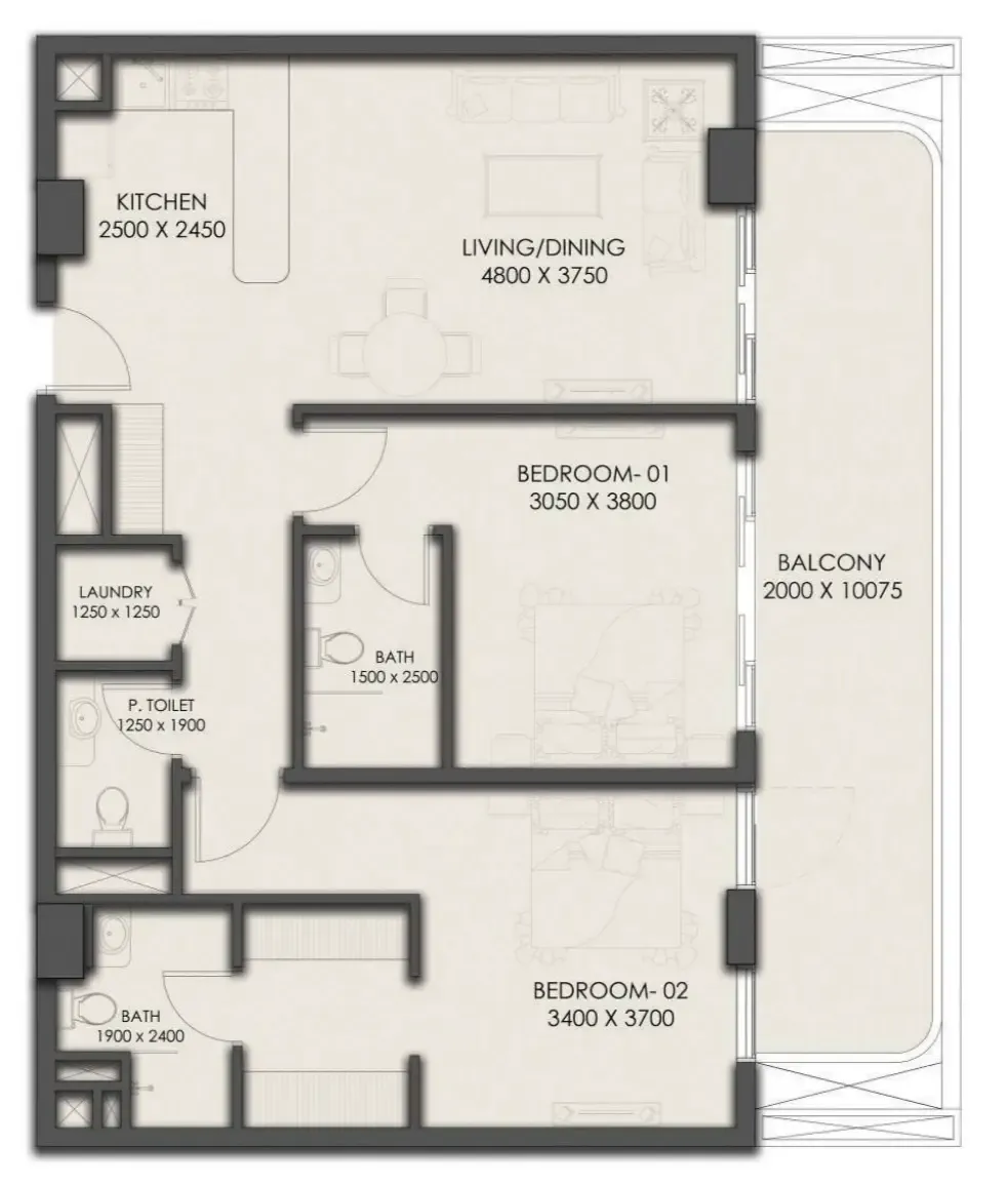 2 bedroom Apartments floor plan at Park Residency