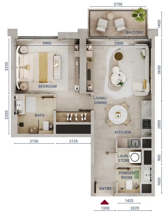 1 bedroom Apartments floor plan at Mirdad