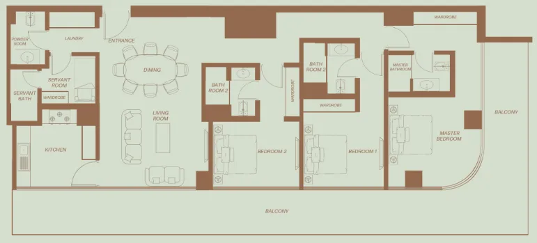 3 bedroom Apartments floor plan at Eden House The Park