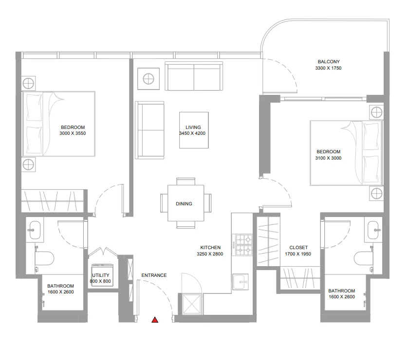 2 bedroom Apartments floor plan at Bayside Marina Residences