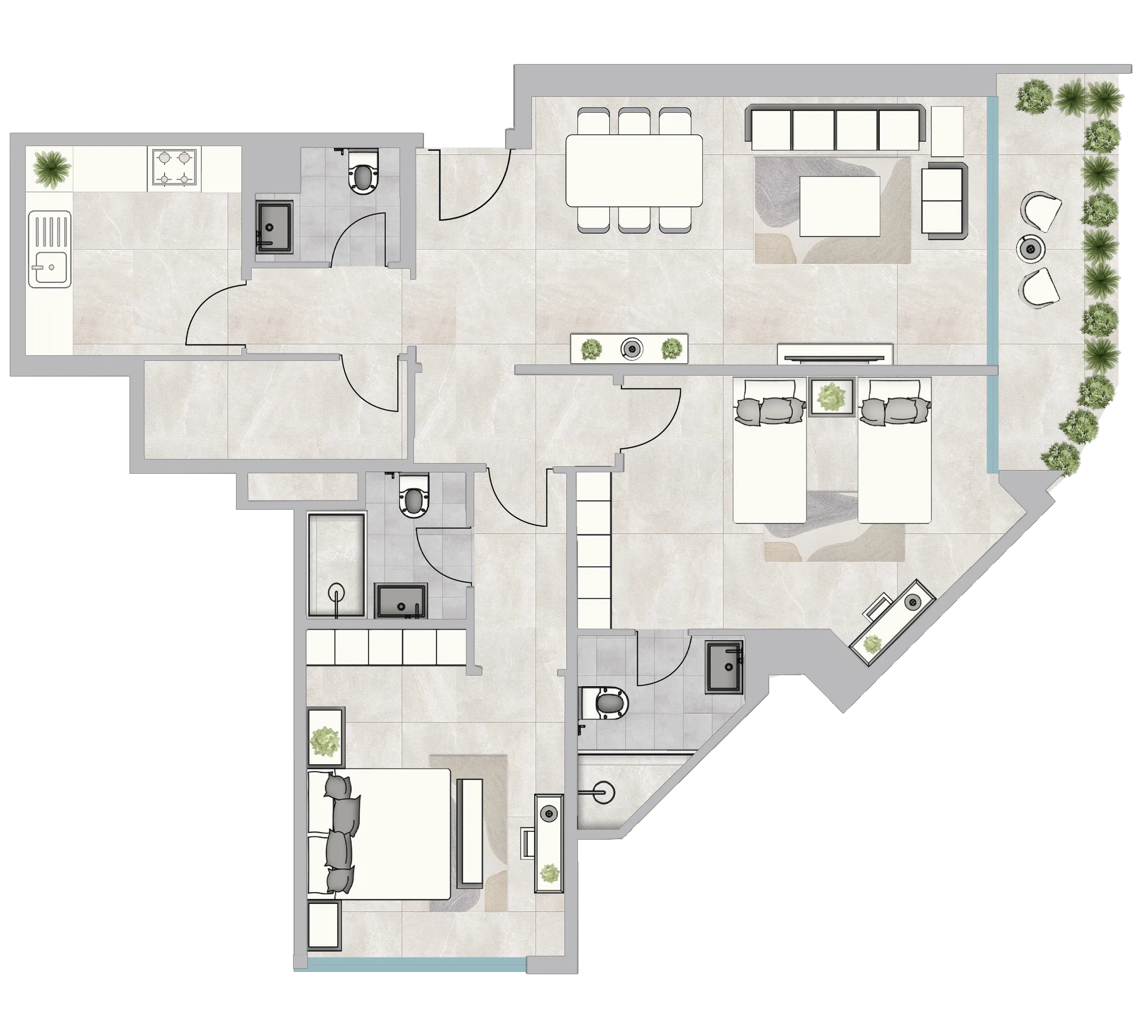 2 bedroom Apartments floor plan at Infinity Tower