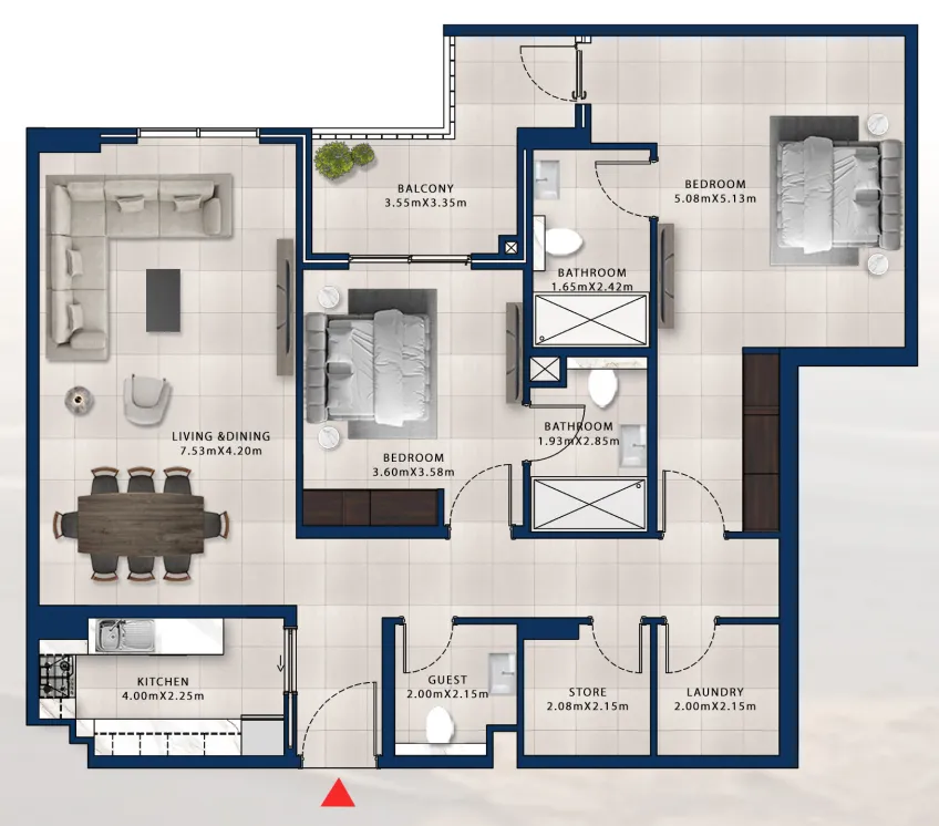 2 bedroom Apartments floor plan at Asayel Avenue