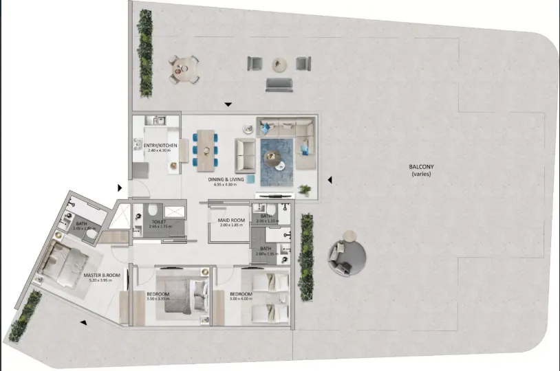 3 bedroom Apartments floor plan at Mayyas at The Bay