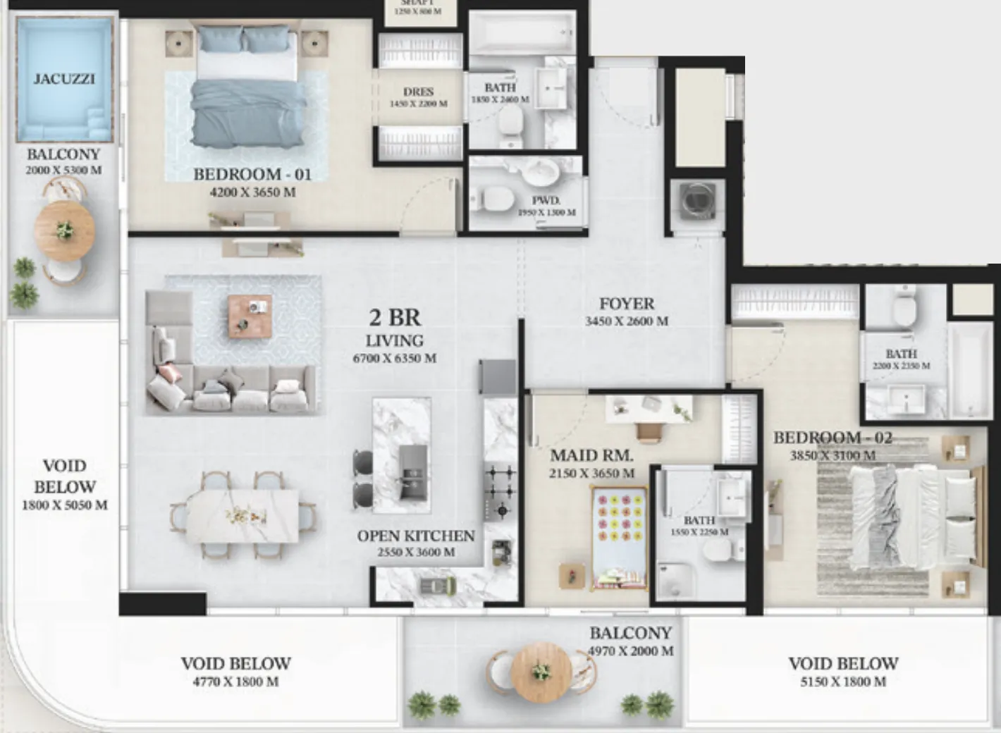 2.5 bedroom Apartments floor plan at Wellington Ocean