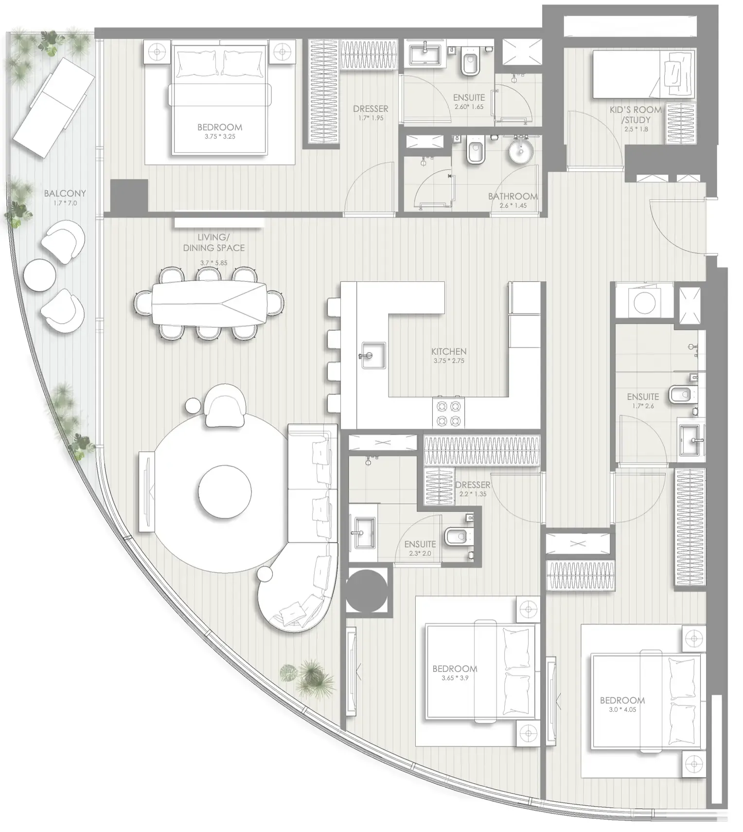 3.5 bedroom Apartments floor plan at Sol Luxe