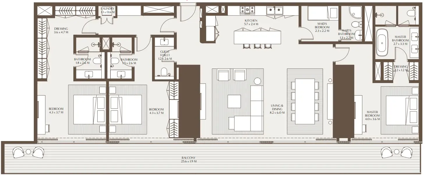 3 bedroom Apartments floor plan at Akala Residences