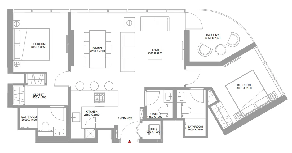 2 bedroom Apartments floor plan at Pierside Marina Residences