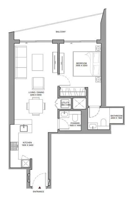1 bedroom Apartments floor plan at The Serene at Sobha Central