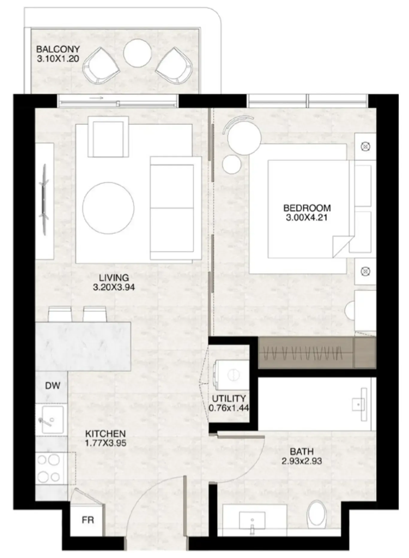 1 bedroom Apartments floor plan at The Strand Lunara