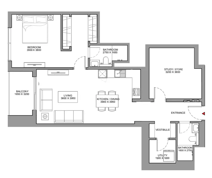 1 bedroom Apartments floor plan at Skyscape