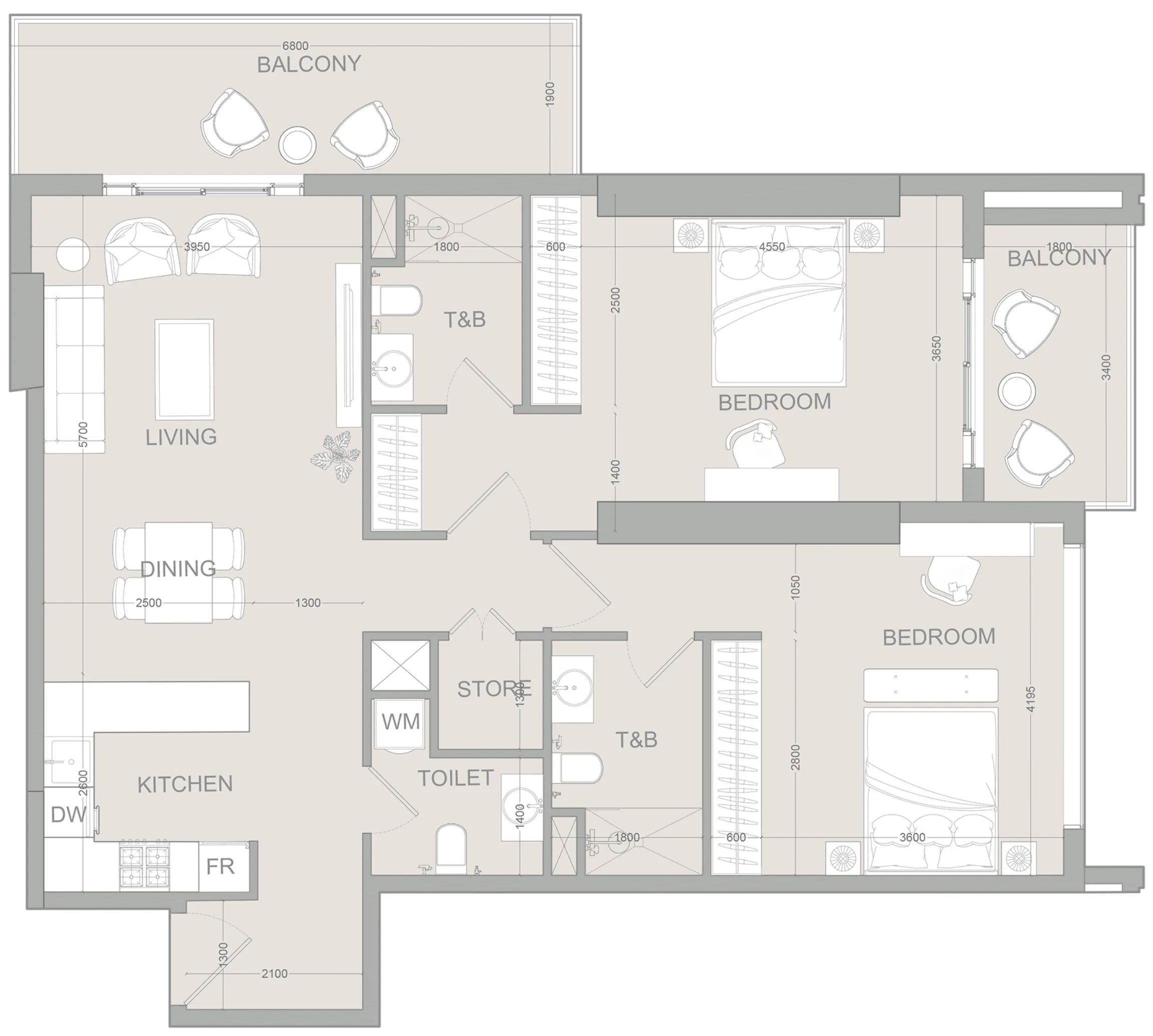 2 bedroom Apartments floor plan at AUREL1A Residence