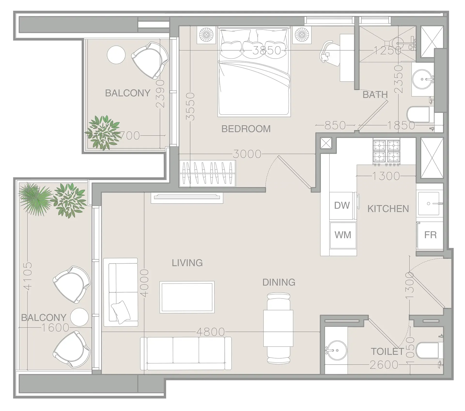 1 bedroom Apartments floor plan at ELAR1S Rise