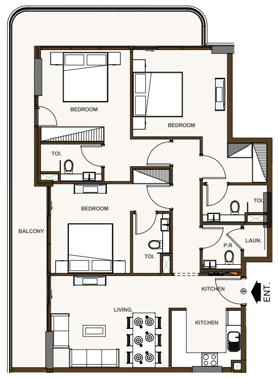 3 bedroom Apartments floor plan at Casa Aura Residence