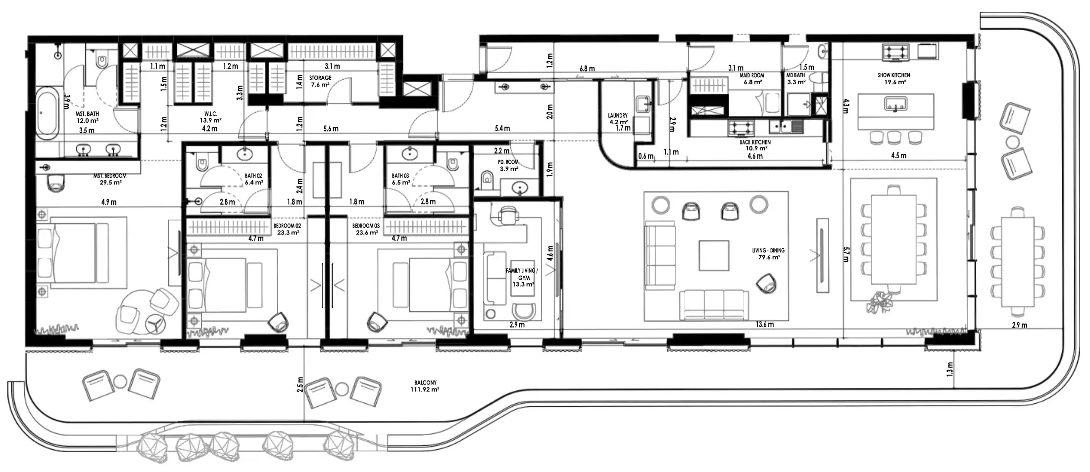 3 bedroom Apartments floor plan at Sha Residence Emirates