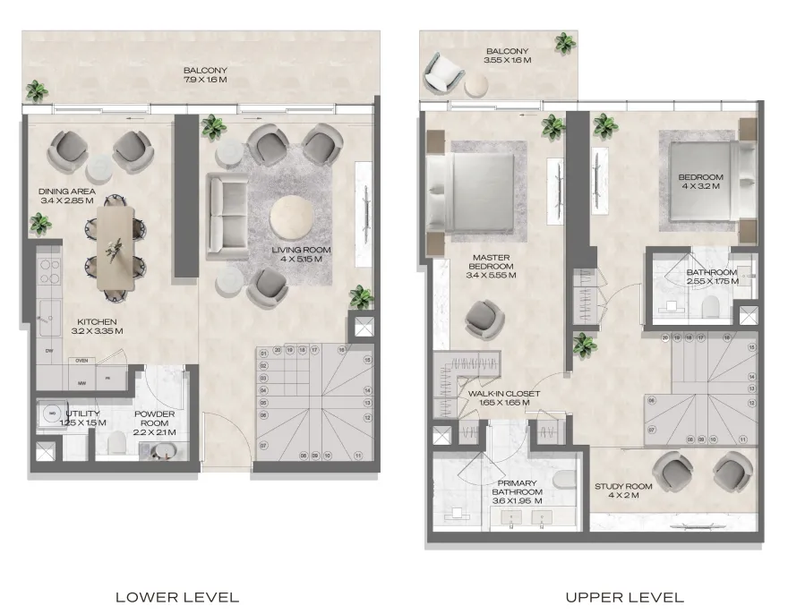 2 bedroom Duplex floor plan at DWTN Residences