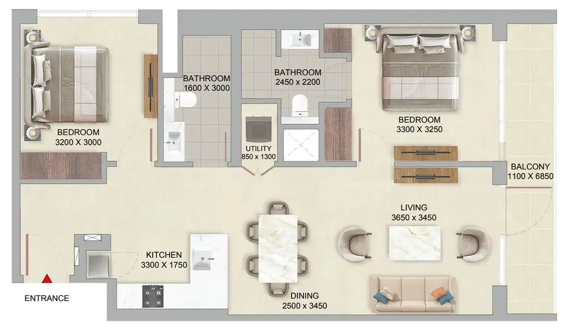 2 bedroom Apartments floor plan at The Woods at Sobha Sanctuary