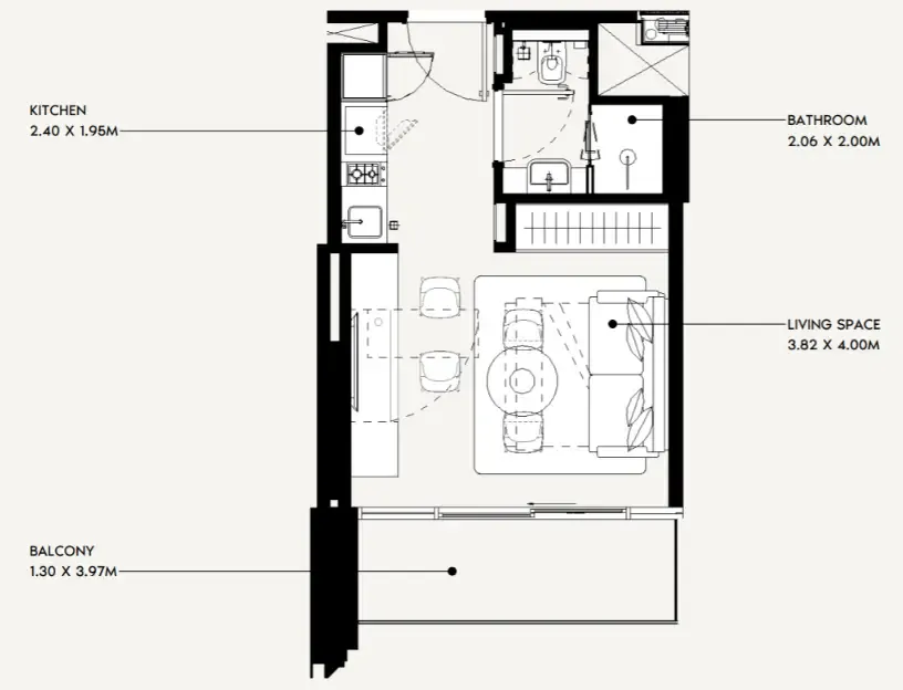 0 bedroom Apartments floor plan at Jaddaf Beach Oasis
