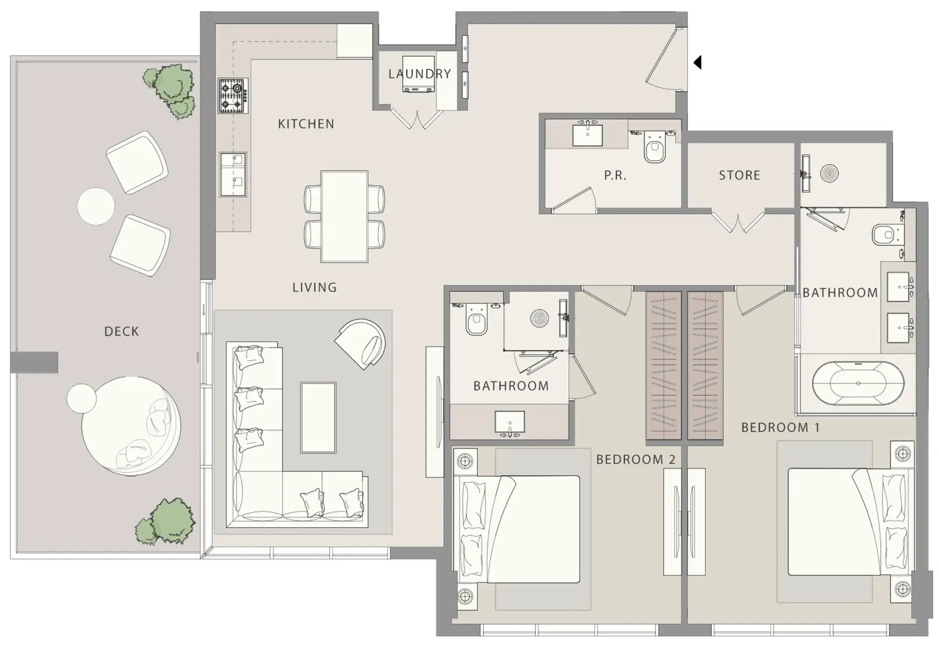 2 bedroom Apartments floor plan at Uno-Luxe
