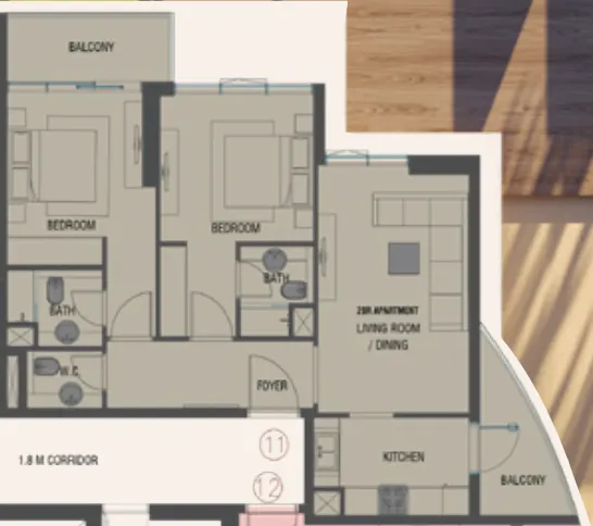 2 bedroom Apartments floor plan at Red Square