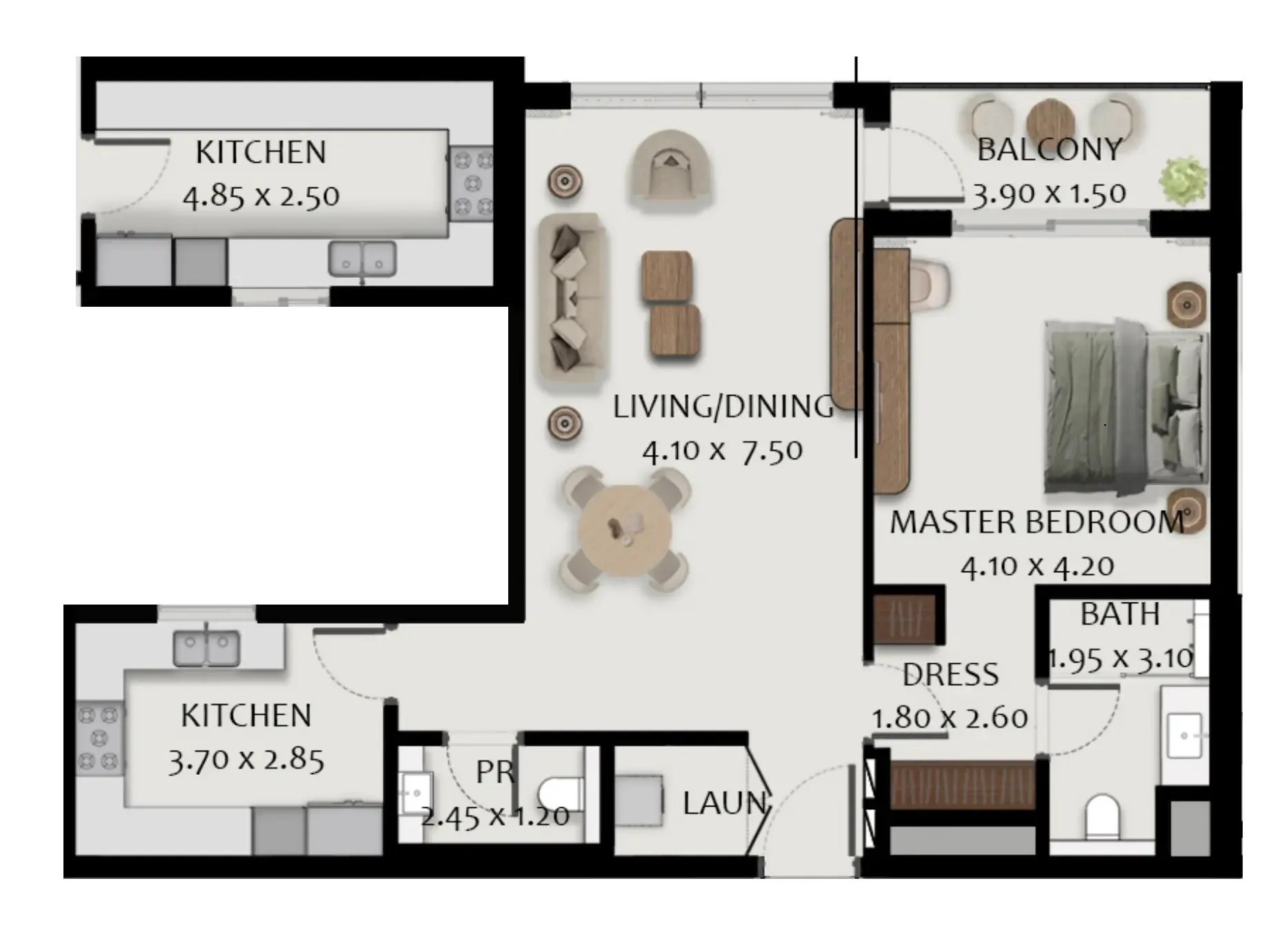 1 bedroom Apartments floor plan at Boulevard Park at Wasl Gate