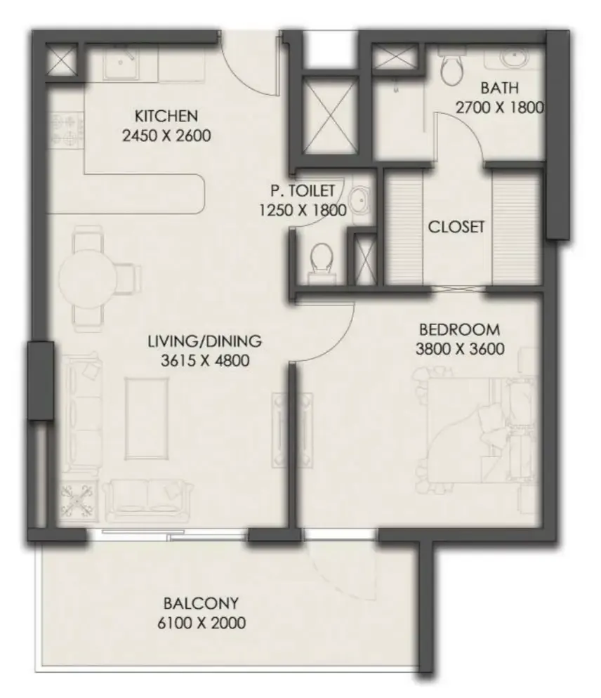 1 bedroom Apartments floor plan at Park Residency