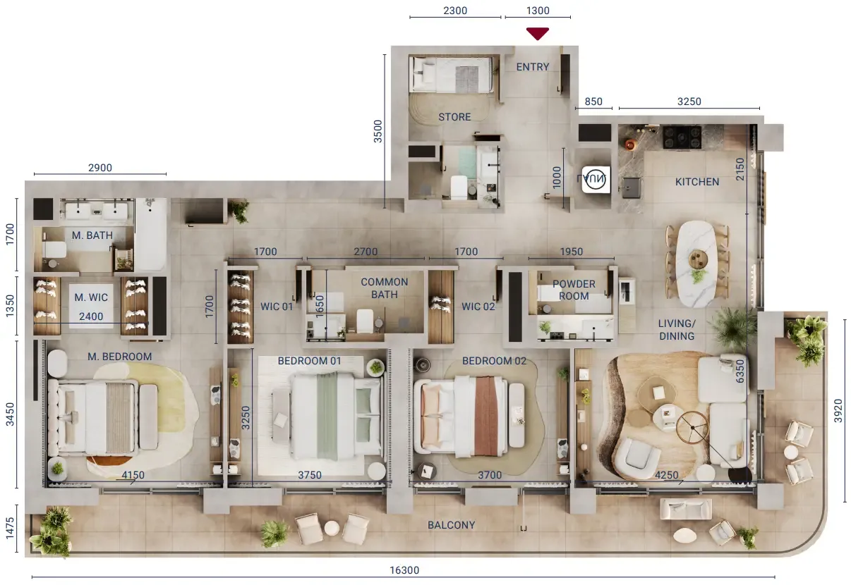 3 bedroom Apartments floor plan at Mirdad