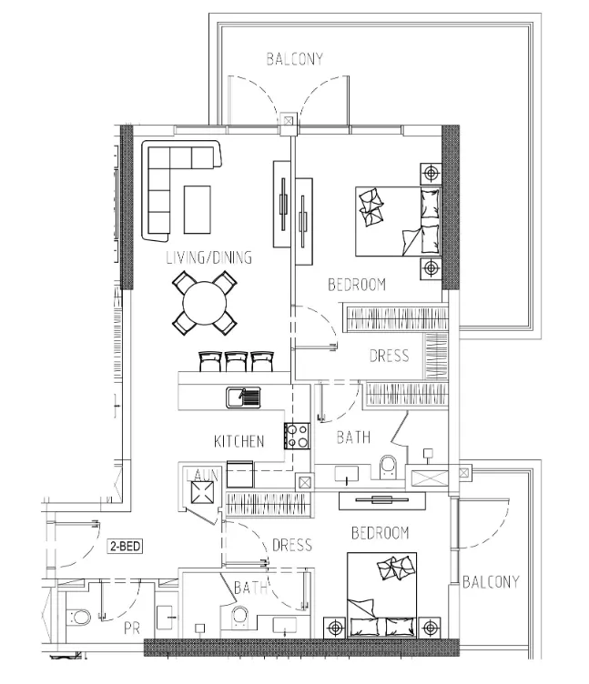 2 bedroom Apartments floor plan at Damac Riverside Views