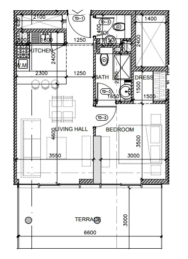 1 bedroom Apartments floor plan at Oak Yard