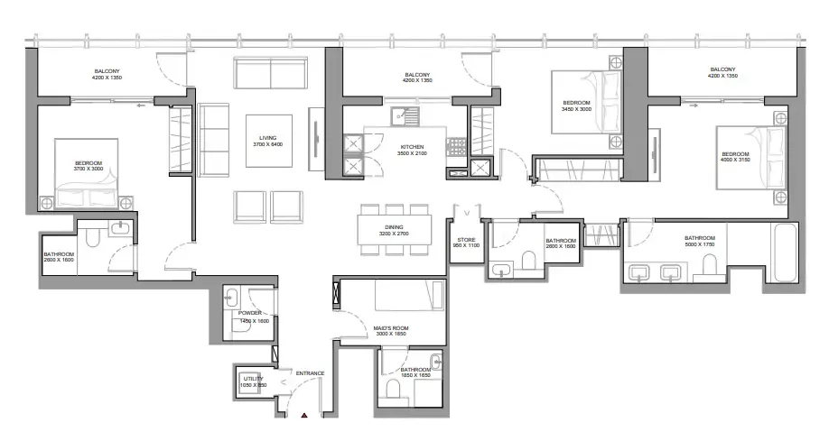 3 bedroom Apartments floor plan at The Element at Sobha One