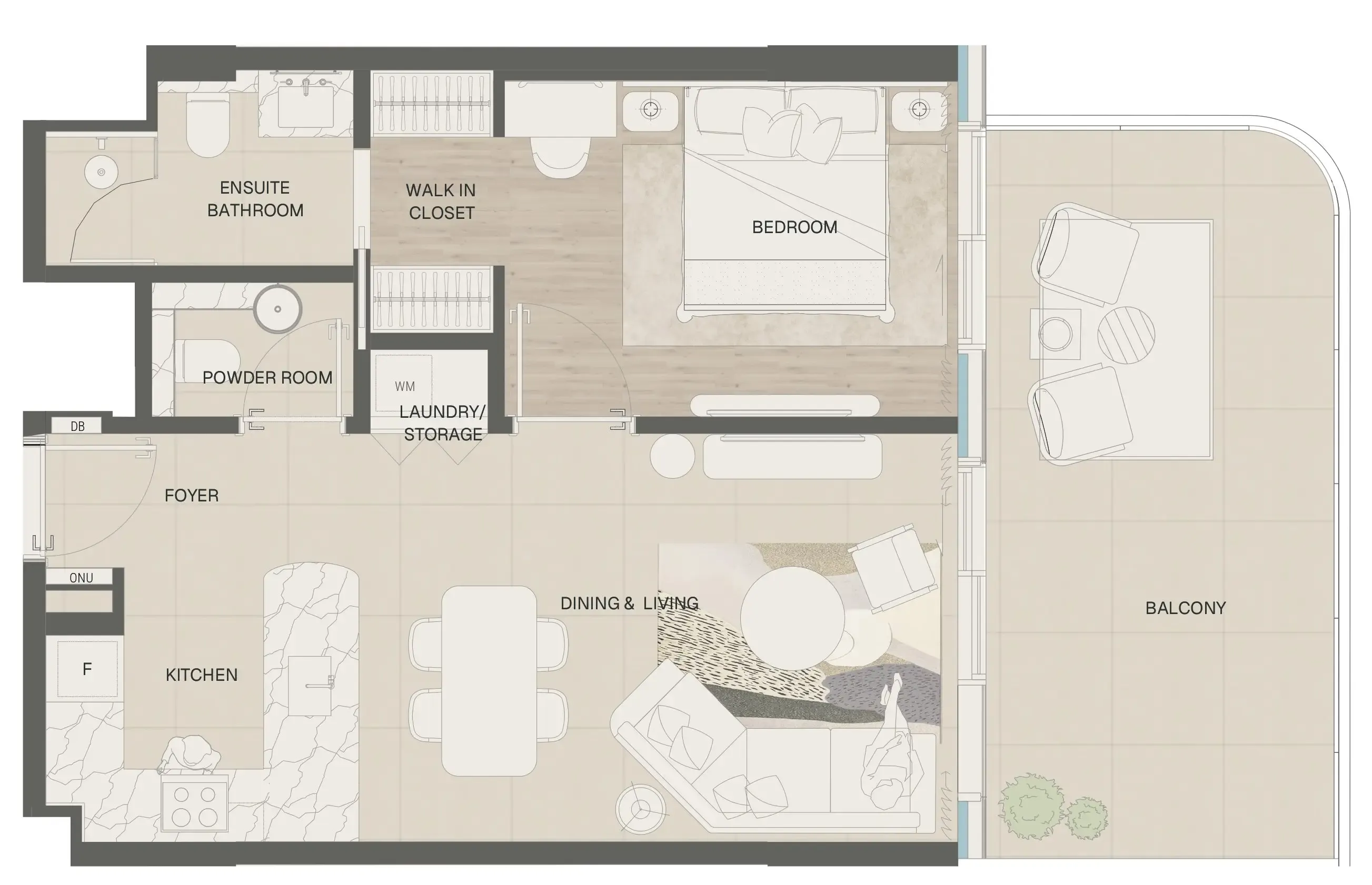 1 bedroom Apartments floor plan at Mondrian Phases 1 and 2