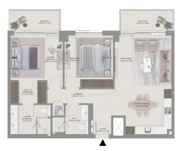 2 bedroom Apartments floor plan at Aurea