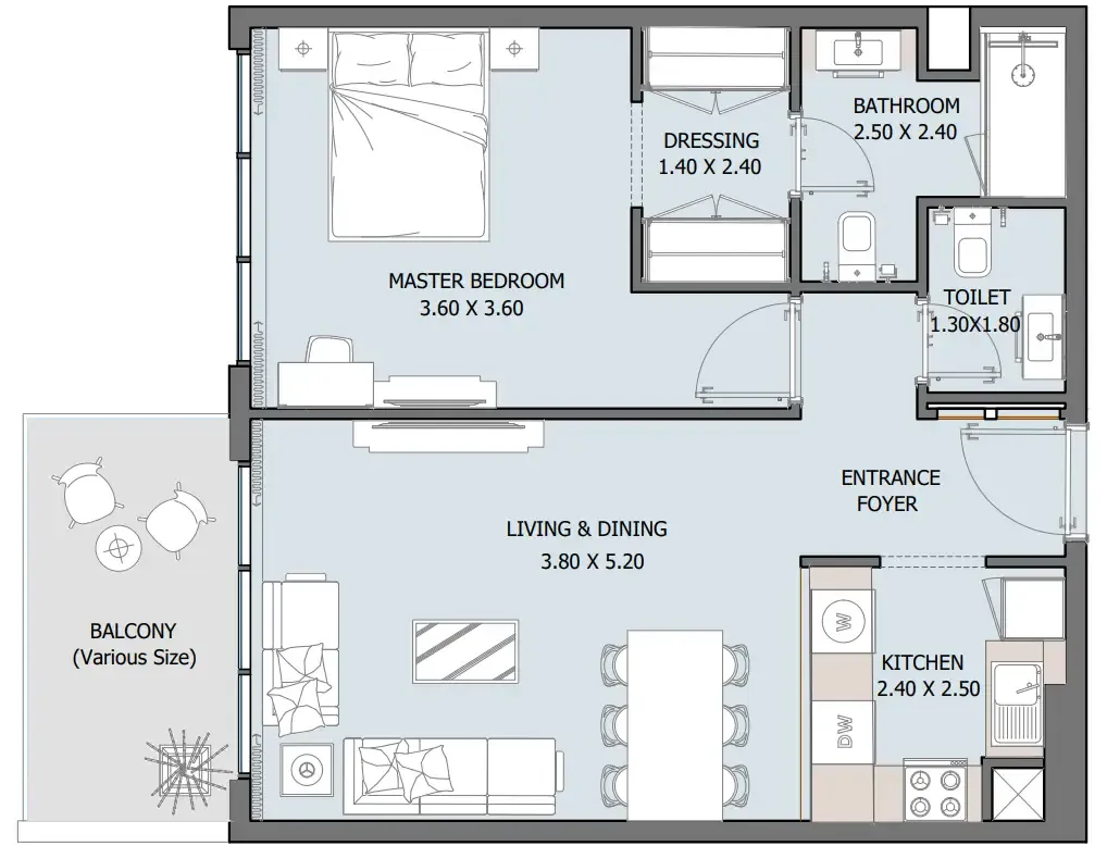 1 bedroom Apartments floor plan at Oceana