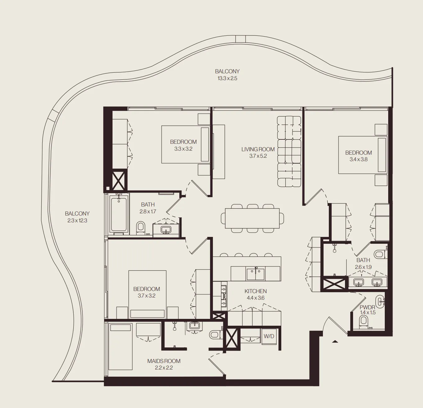 3.5 bedroom Apartments floor plan at The Weave – Al Ghurair