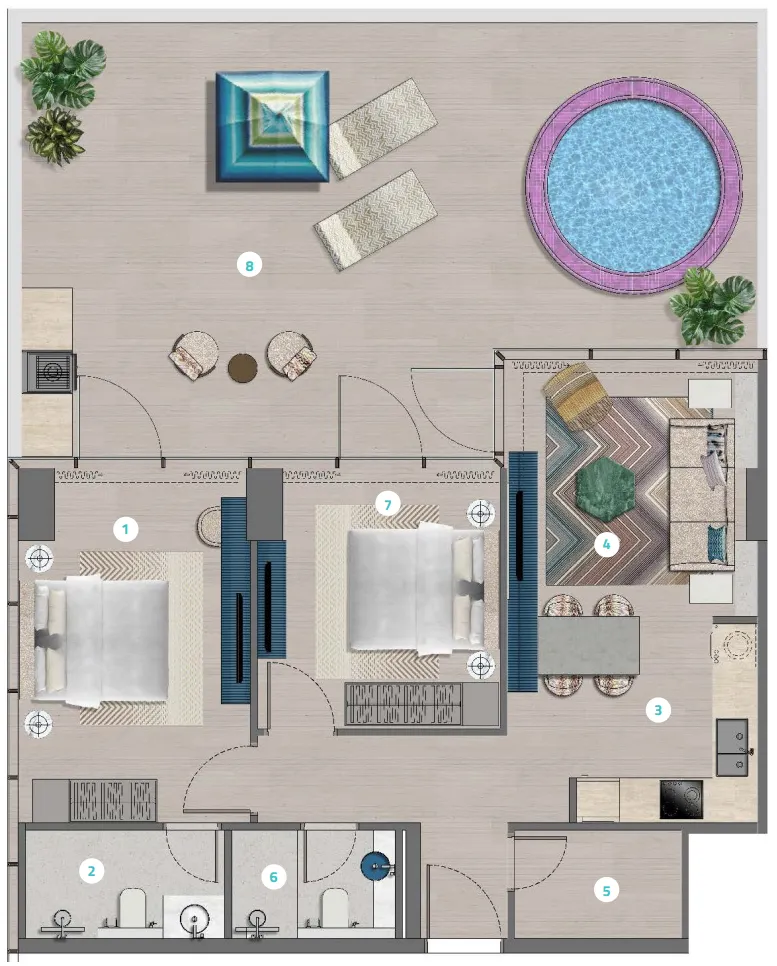 2.5 bedroom Apartments floor plan at Trio Isle