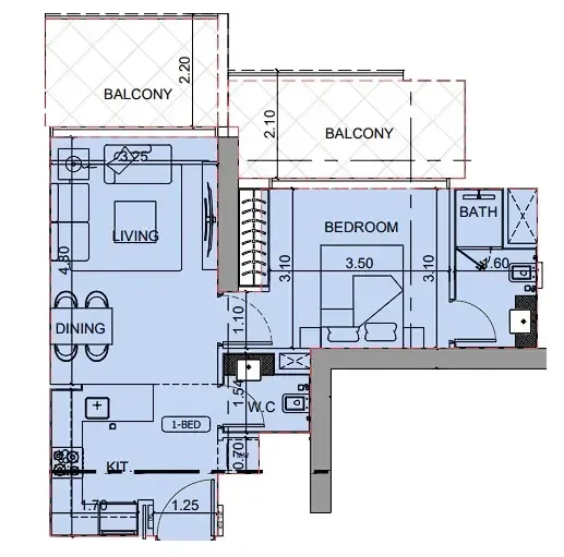 1 bedroom Apartments floor plan at Binghatti Cullinan