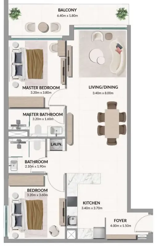 2 bedroom Apartments floor plan at Woodland Terraces