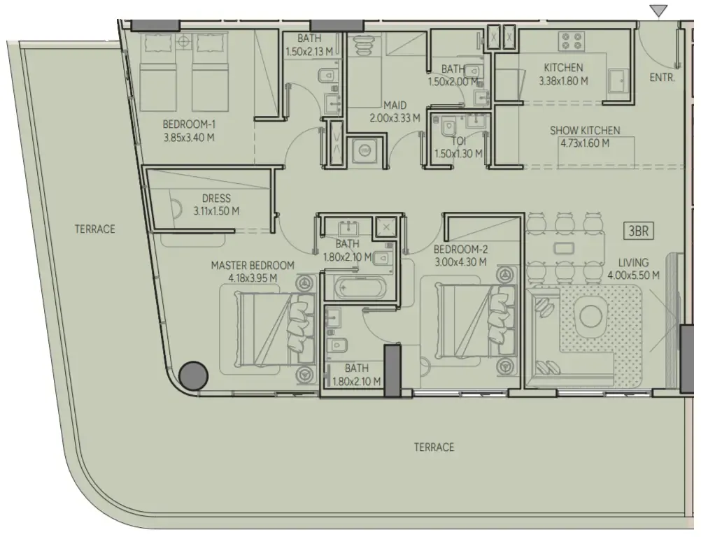 3 bedroom Apartments floor plan at Weston by Wadan Phase 1 & 2