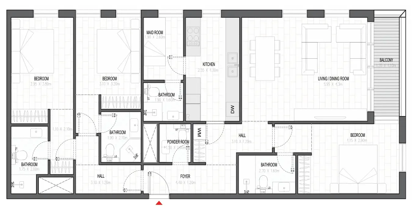 3 bedroom Apartments floor plan at Olfah