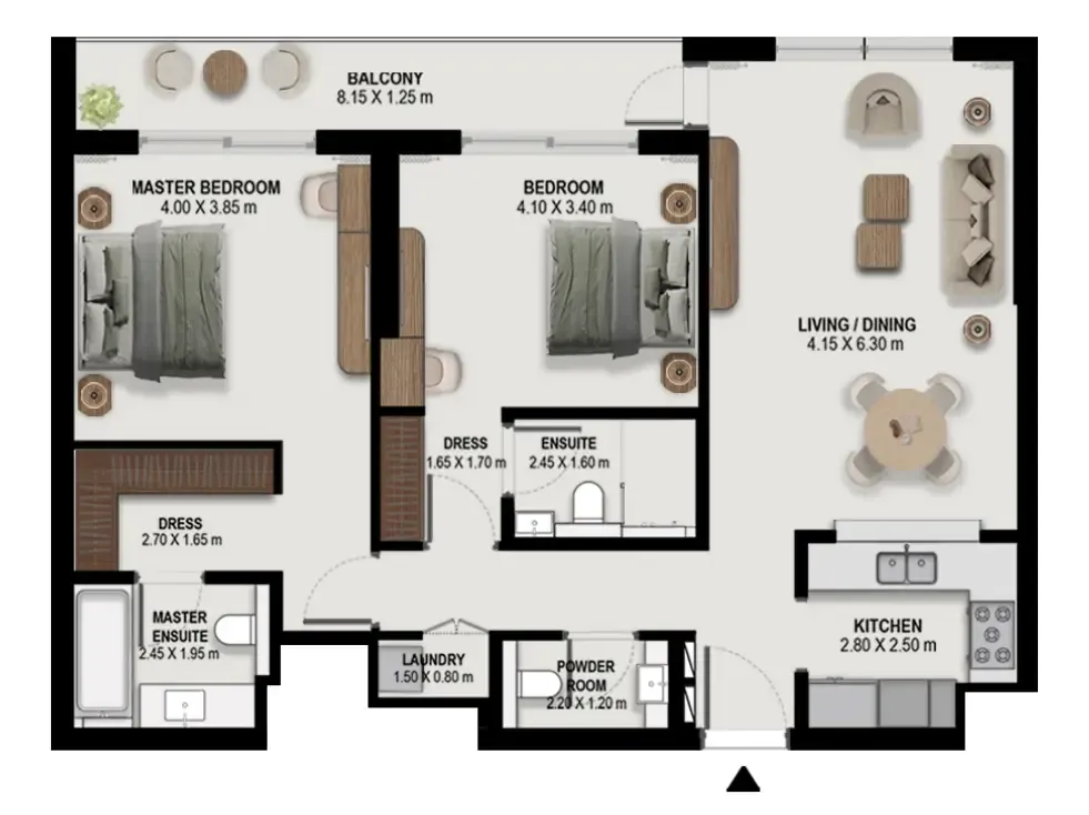 2 bedroom Apartments floor plan at Boulevard Park at Wasl Gate