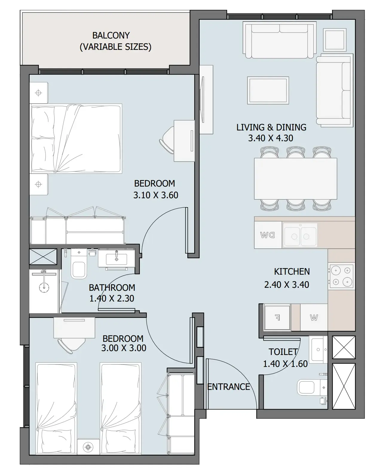 2 bedroom Apartments floor plan at Verdana III