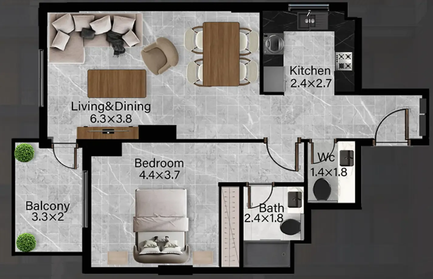 1 bedroom Apartments floor plan at Rose Gardens 2