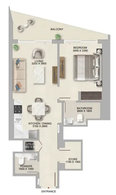 1 bedroom Apartments floor plan at The Tranquil at Sobha Central